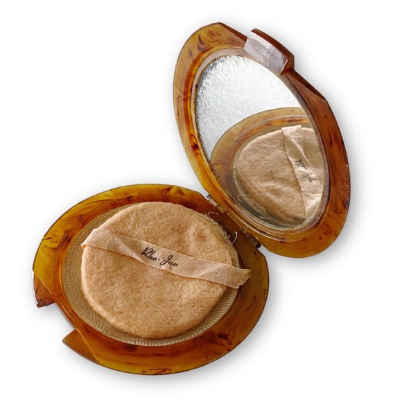 Mavco Rho-Jan Antique 5” Lucite Powder Mirror Compact Tortoise-Shell Design - Picture 8 of 12